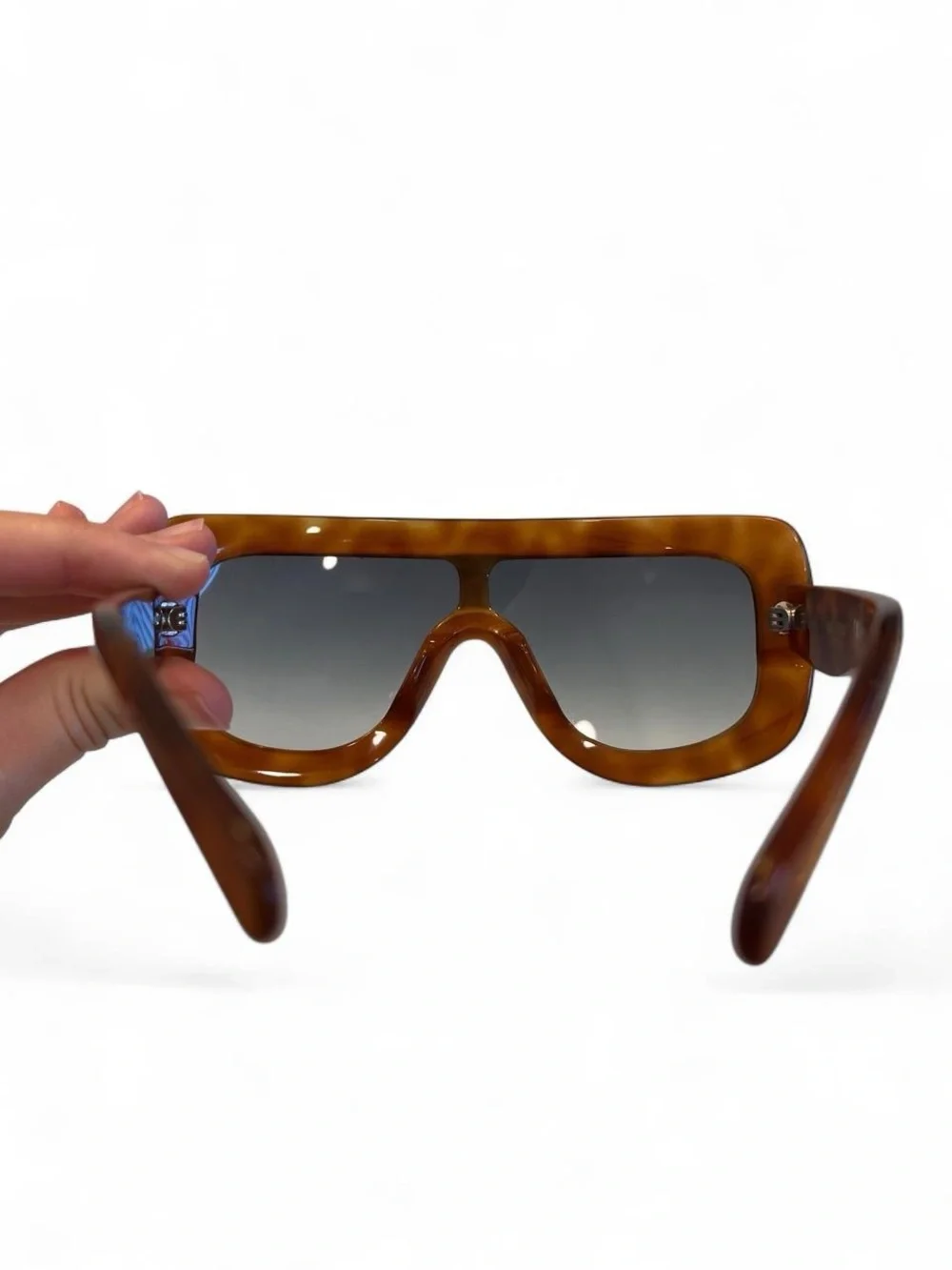 Tortoiseshell Shield Sunglasses - Brown Frame, Gray Lenses